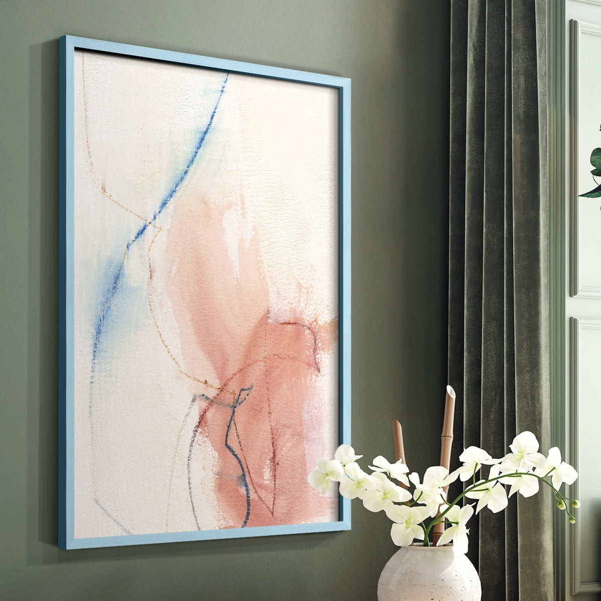 Barxan II Framed Print in Blue Solid Wood Framed Print No Nail Hanging