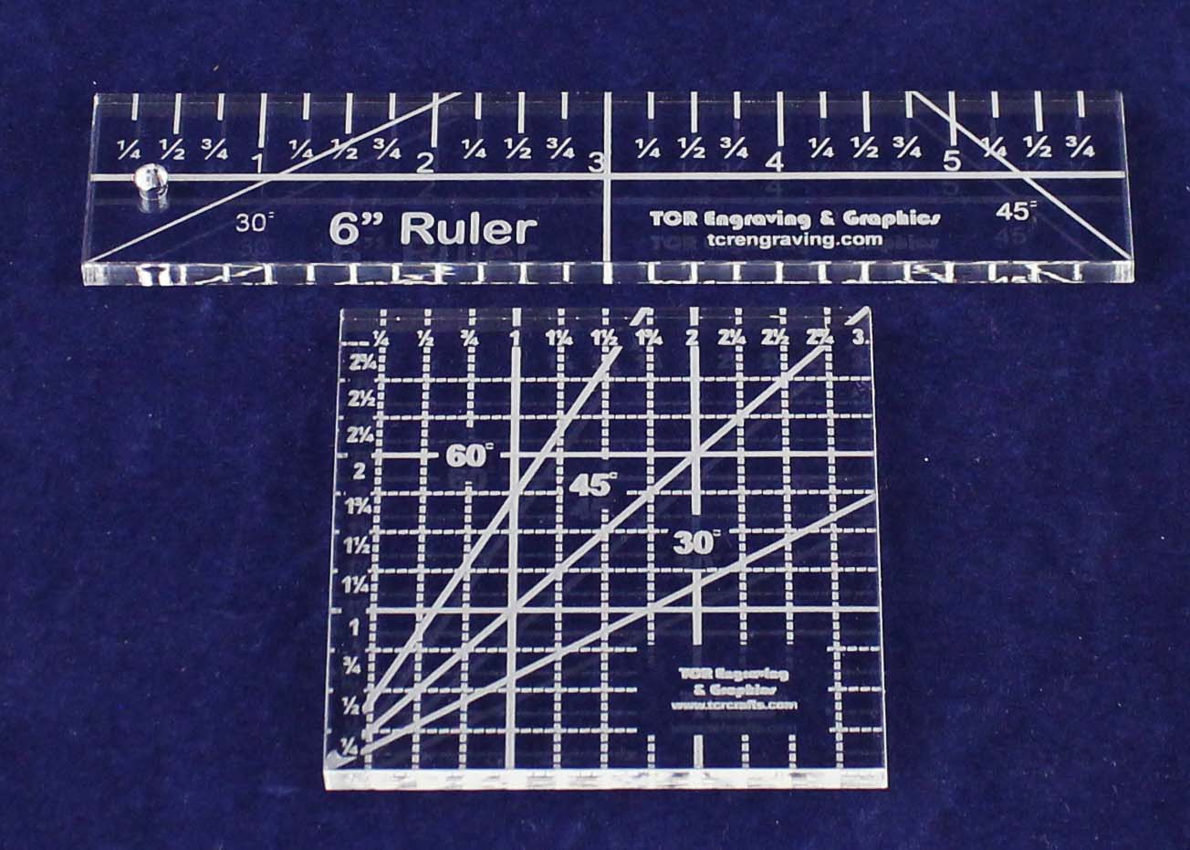 2 Piece Ruler Set. 3" Square & 6" Long Acrylic 1/4" thick. Quilting