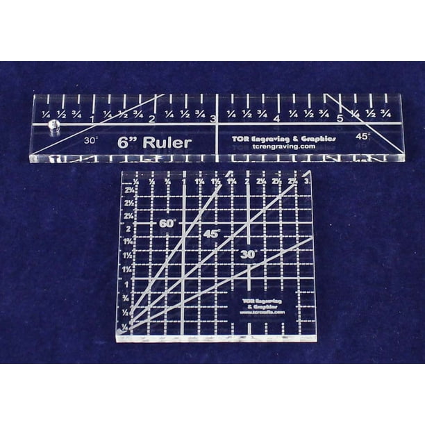 2 Piece Ruler Set. 3" Square & 6" Long Acrylic 1/4" thick. Quilting