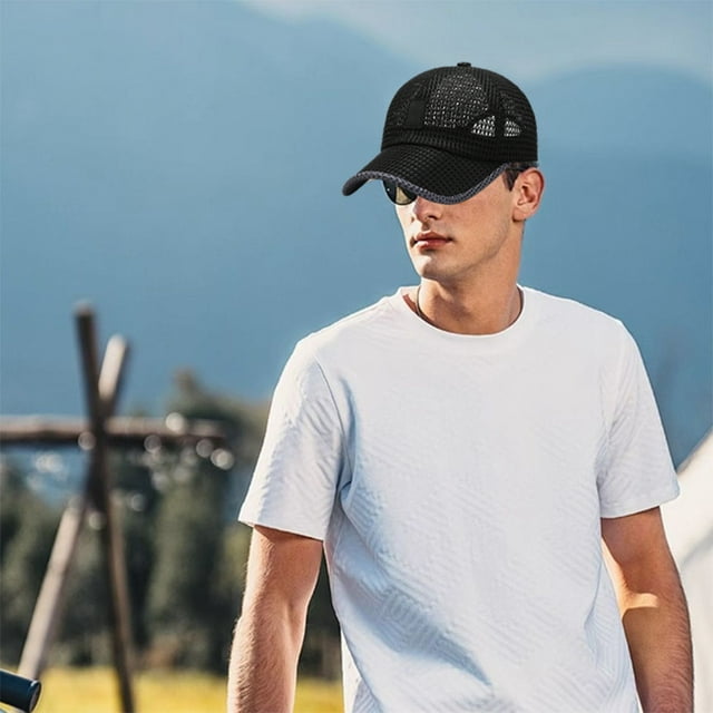 Gorra de béisbol de malla transpirable para exteriores, ajustable, para hombre y mujer, de poliéster, ligera, con protección contra los rayos ultravioleta.