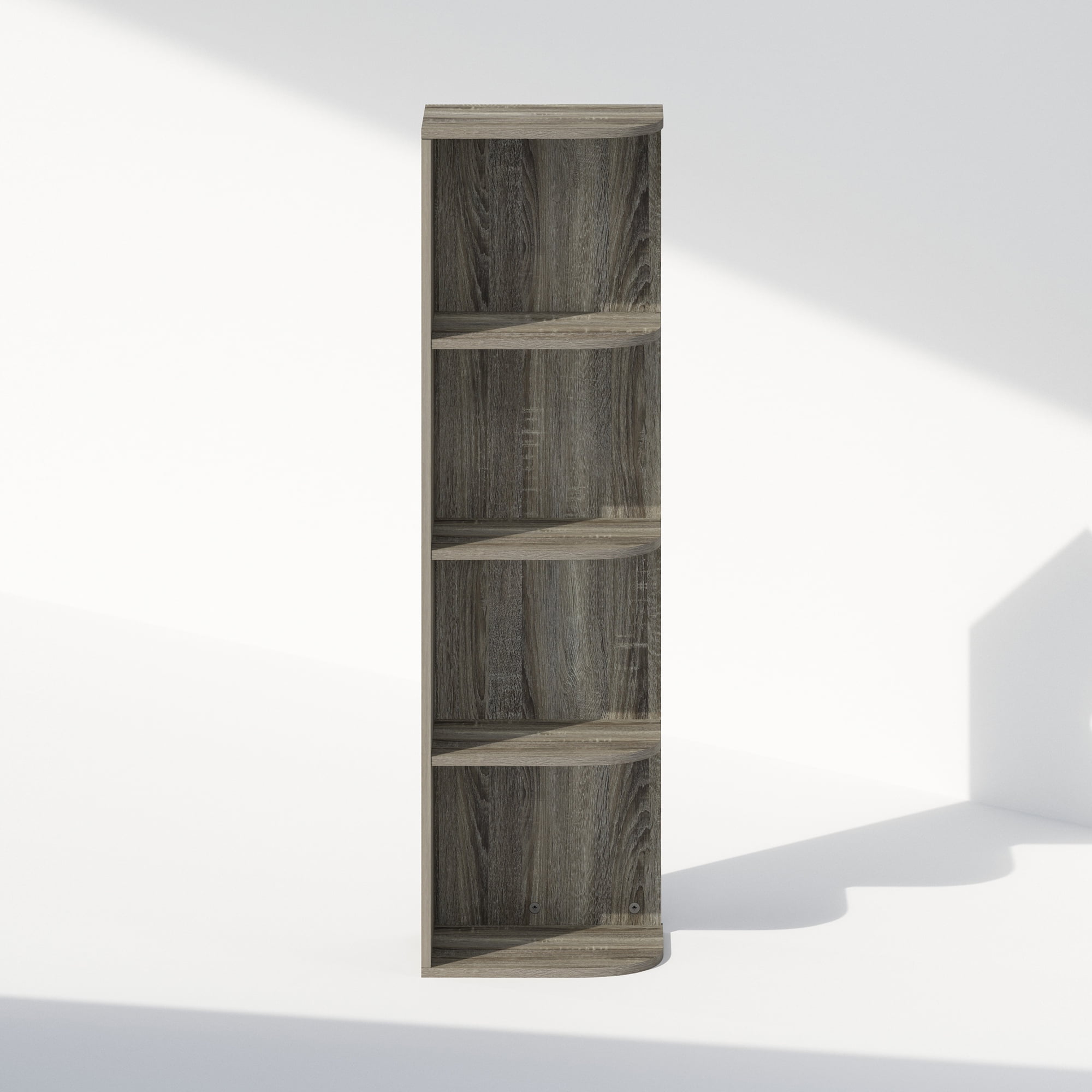 Furinno Reed 4-Tier Space Saving Corner Storage Display Shelf, Bookshelf, French Oak