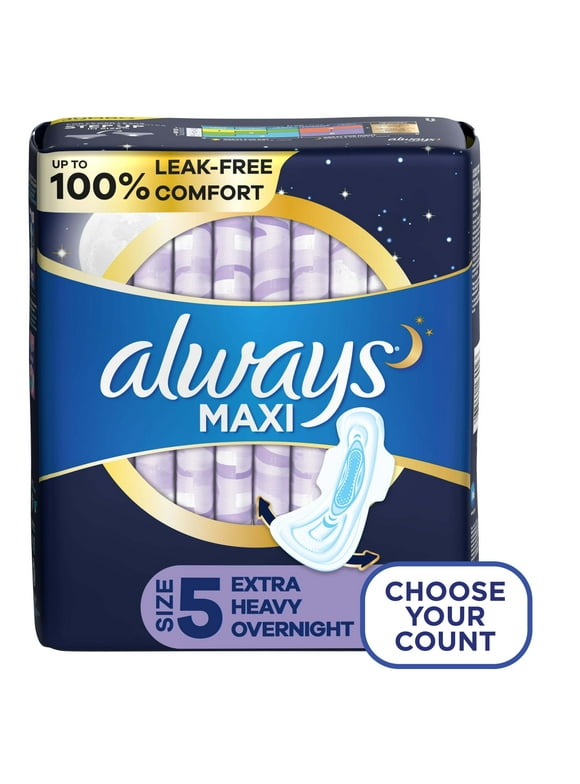 Always Maxi Pads with Wings, Size 5, Extra Heavy Overnight Absorbency, 36 CT