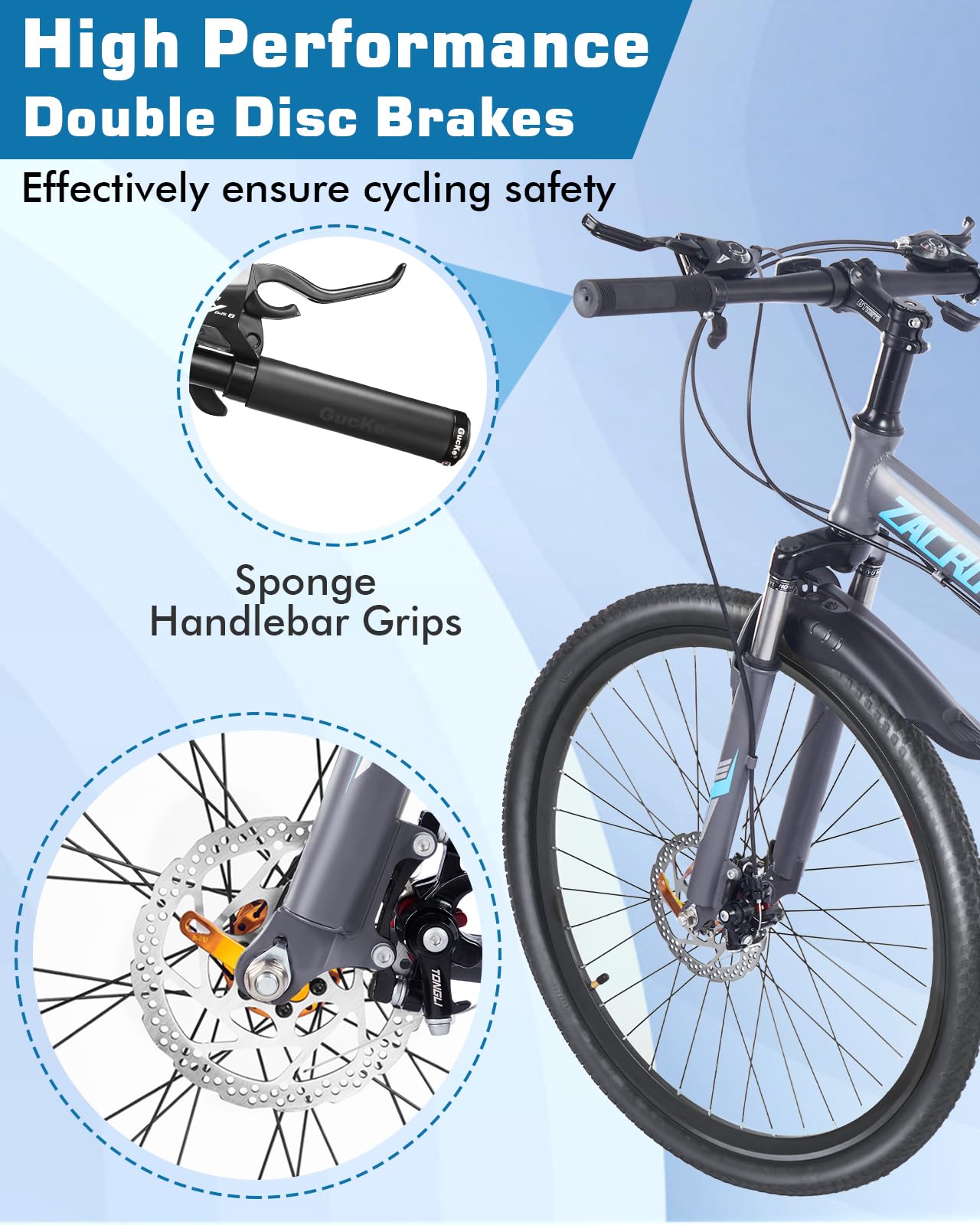 Zacro 26 inch Folding Mountain Bike for Adults, 24 Speed Carbon Fiber Wheels MTB Bicycle, Blue
