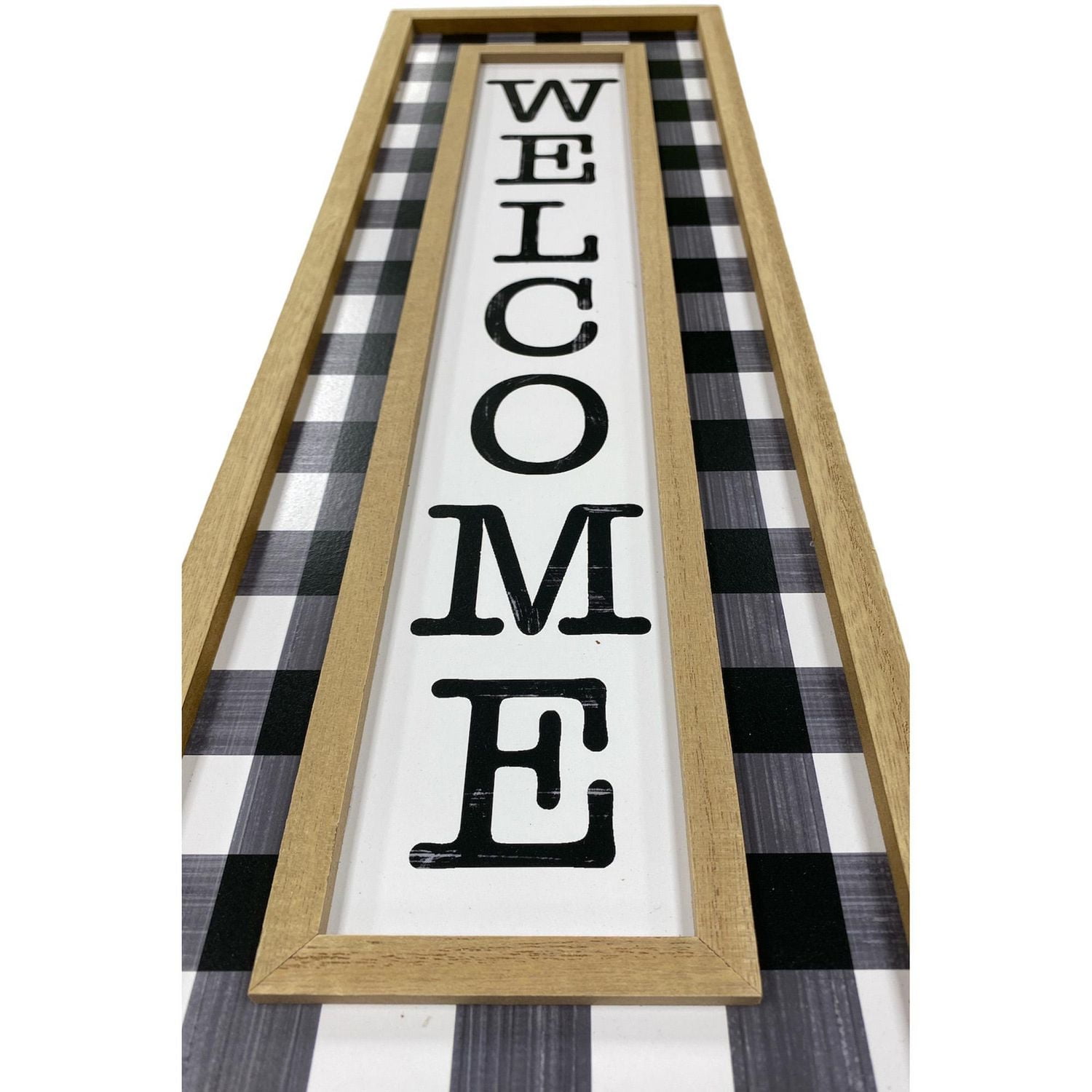 Way to Celebrate Harvest Black & White Plaid Vertical Welcome Sign
