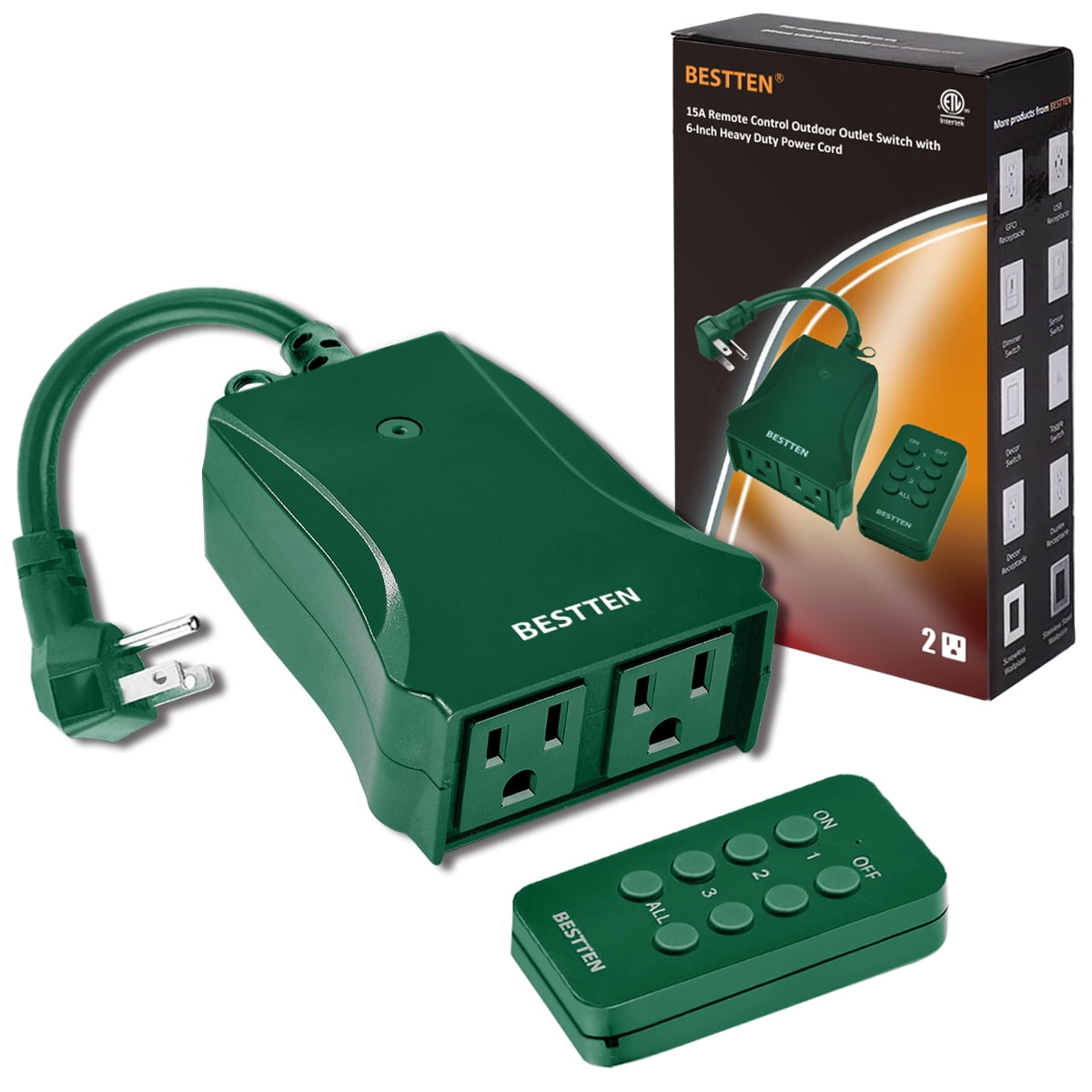 BESTTEN Remote Control Outlet Plug, Wireless Power Switch Combo