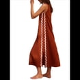 thumbnail image 2 of Vestido Informal de Mujer, Sin Mangas, Cuello Redondo, Color Liso, con Costuras de Encaje y Abertura, Medio. Color Café M, 2 of 8