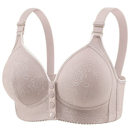 oqasdz Women s Bras Solid Color Lace Pattern Front Buckle Non Underwire Tank Top Gathering Bra