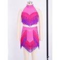 thumbnail image 2 of TiaoBug Kids Girls Latin Dance Outfits Fringe Tassels Halter Backless Crop Top with Mini Skirts Dancewear Hot Pink 8, 2 of 7