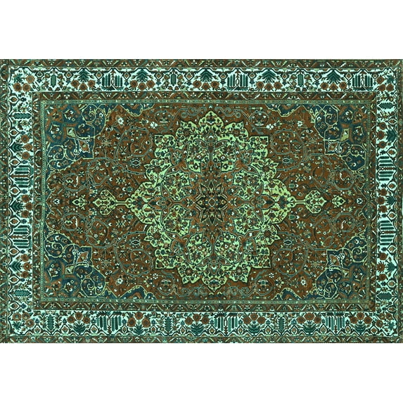 Ahgly Company Machine Washable Indoor Rectangle Persian Turquoise Blue Traditional Area Rugs, 2' x 3'