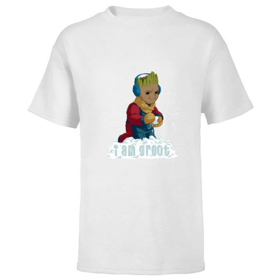 Marvel I Am Groot Guardians of the Galaxy Snow Day Groot - Short Sleeve T-Shirt for Kids - Customized-White
