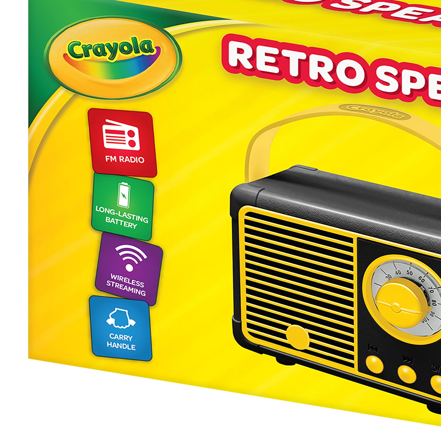 Crayola 3-Watt CBT110 Retro Portable Bluetooth Rechargeable Speaker with FM Radio, TWS, USB/microSD/Aux, up to 1.5 Hours of Play Time, Black