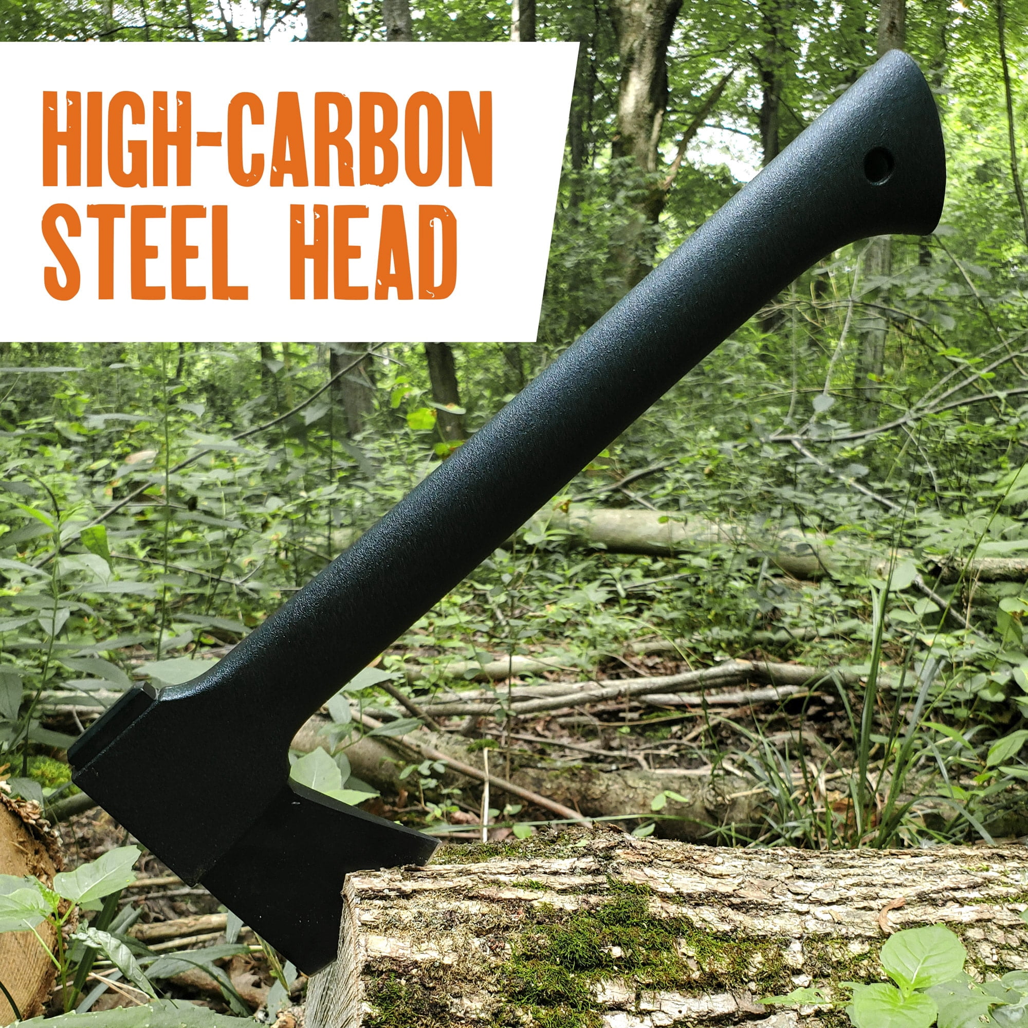 Sirius Survival 14” Stainless Steel Camping Axe for Wood Splitting with Forged Carbon Stainless Steel Head, 20oz Lightweight Design