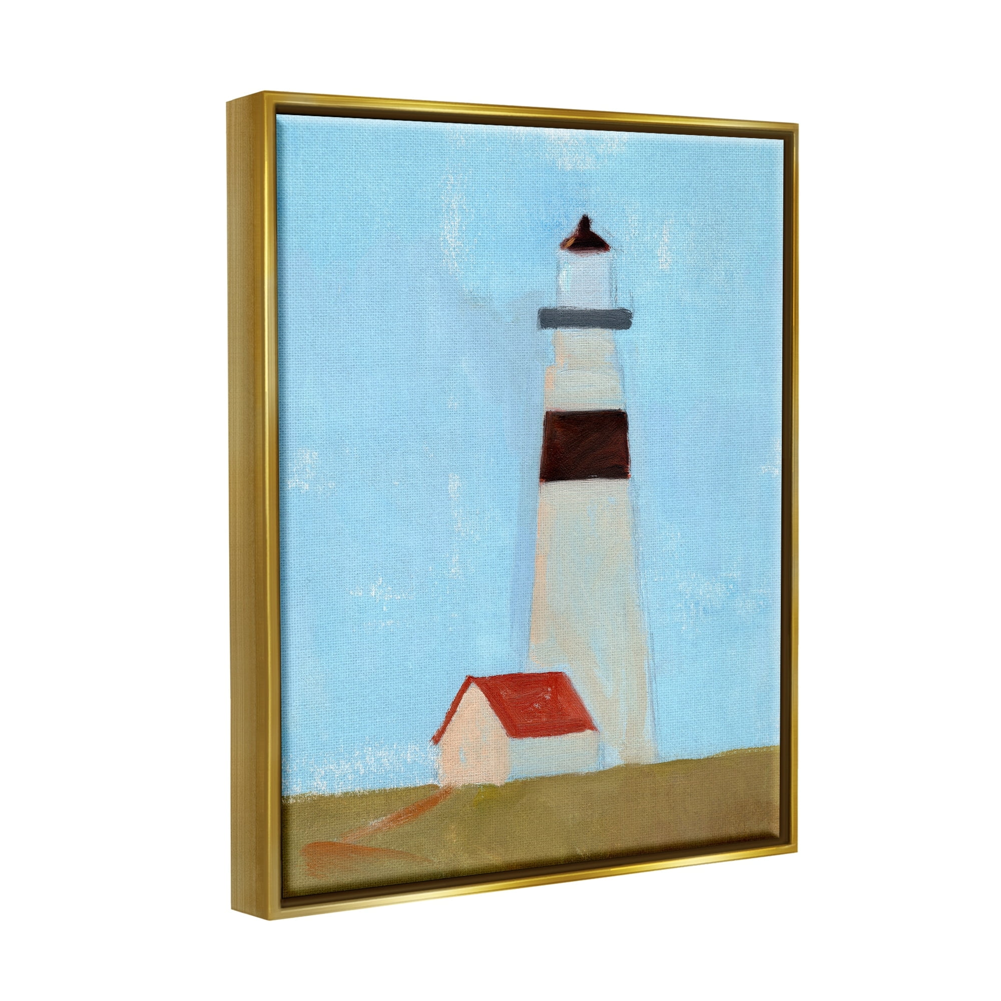 Stupell Industries Lighthouse Daytime Blue Sky Rural Grass Scene Painting Metallic Gold Floating Framed Canvas Print Wall Art, Design by Jacob Green