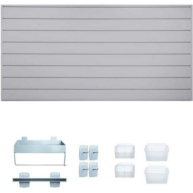 Crownwall PVC Slat Wall Panels Garage Wall and Home Organizer Storage System | Heavy Duty Organization and Easy Installation | 4ft by 4ft (16 sqft) Section, Dove Grey