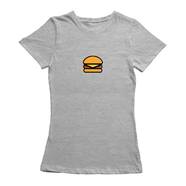 T-shirt de Sport Gris pour Femmes avec Graphique de Hamburger au Fromage Cool Basic