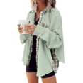 thumbnail image 1 of Womens Waffle Knit Plaid Shacket Boyfriend Button Down Shirt Jacket Loose Long Sleeve Tops, 1 of 4