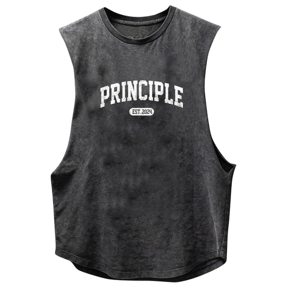 Men's Sleeveless Shirts Tank Top Summer Casual Graphic Tee Letter Print Crew Neck T-Shirt Size 3XL Dark Gray