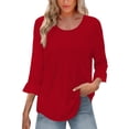 thumbnail image 1 of Kaemgyyd Hauts à Manches 3/4 pour Femmes Décontractés Chics Col Rond Manches à Volants devant Plissé Blouses d'Été Tendance, 1 of 6