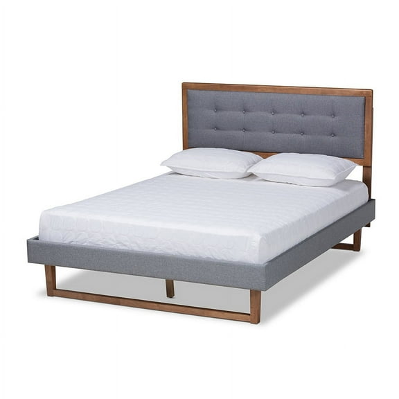Emele Modern Transitional Dark Grey Fabric Upholstered Full Size Platform Bed