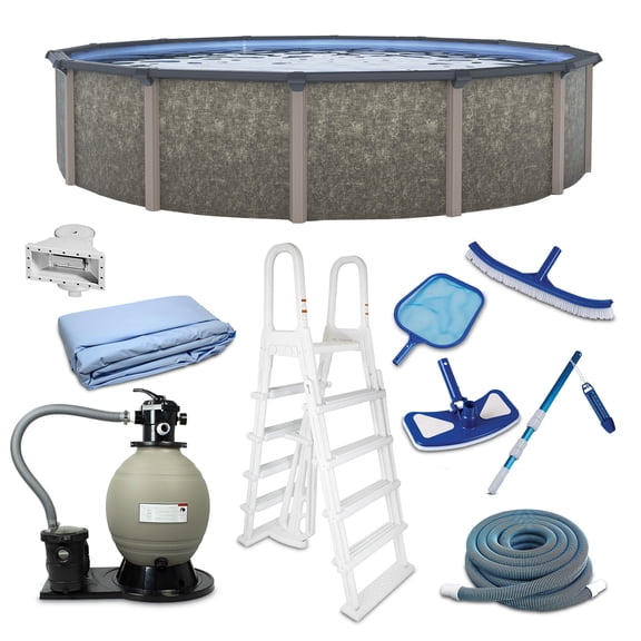 Blue Wave Riviera 24-ft Round 54-in Deep 8-in Top Rail Metal Wall Swimming Pool Package