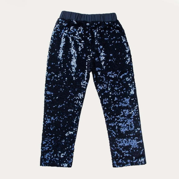 BLTIBY Toddler Girls Perform Pant Sequin Fall Elastic Waist Loose Casual Pants Fashion Comfy Trouser Blue 3-4 Years