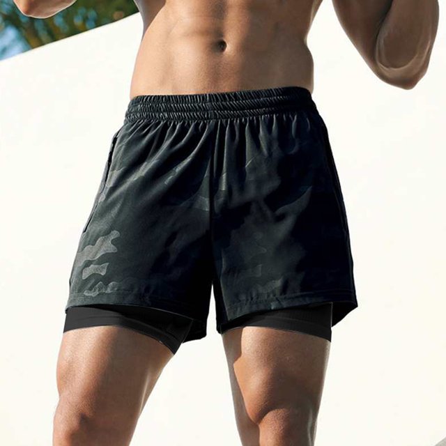 Negro (estampado de camuflaje) Pantalones cortos finos de verano para deportes al aire libre, talla XL, pantalones de secado rápido para hombres, pantalones de baloncesto, pantalones cortos casuales