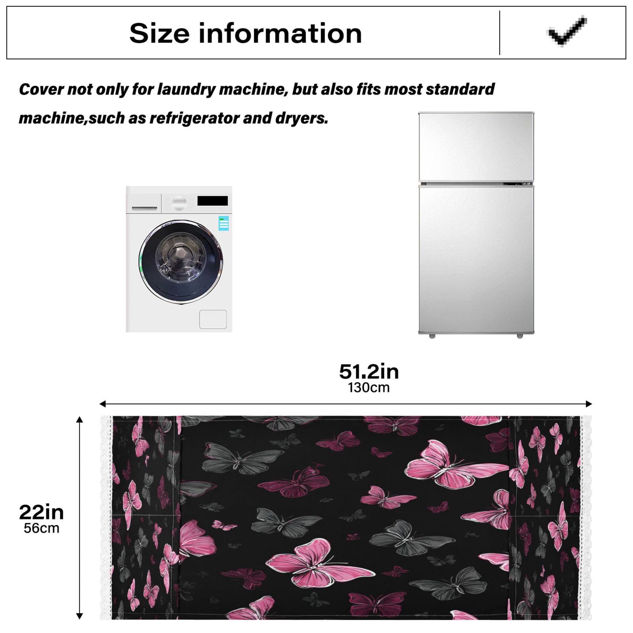 Wobogo Pink Butterfly Washing Machine Cover Dustproof Washer Dryer Cover Waterproof Laundry Room Decorative Protector
