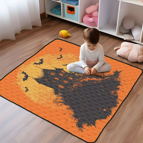 WOBOGO Halloween The Castle Baby Playmats Extra Large Waterproof Rollable Activity Pads for Toddlers 50×50inch