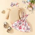thumbnail image 4 of Infant Girls Outfits Long Sleeve Letter Print Romper Floral Skirt Headband Clothes Set, 4 of 8