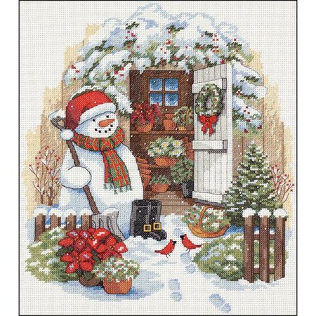 UPC: 0088677088170 | DIMENSIONS Counted Cross Stitch Kit  Garden Shed Snowman  14 Count White Aida  12   x 14