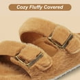 thumbnail image 3 of HARVEST LAND Womens Fuzzy Footbed Sandals Comfort Faux Open Toe Cork Slides Winter House Sandals, 3 of 7