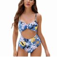 thumbnail image 1 of Traje de baño de una pieza fruncido Correa de espagueti Sin mangas Ahueca hacia fuera Traje de baño de una pieza con estampado floral suave Estampado floral S, 1 of 8