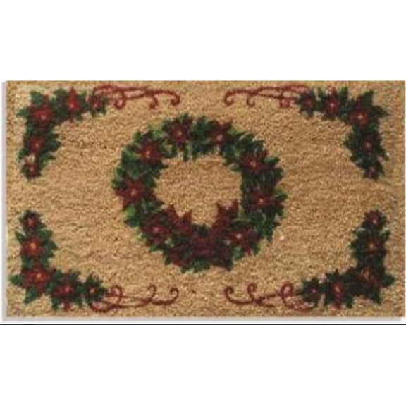 Geo Crafts G159 18 x 30 in. Coir Holiday Wreath Welcome Doormat