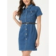 thumbnail image 2 of Vestido camisero de mezclilla Allegra K con botones y manga corta Azul M, 2 of 5