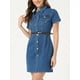 thumbnail image 2 of Vestido de camisa de mezclilla para mujer, cuello de manga corta, cinturón, botones, vestidos de mezclilla M Azul S, 2 of 5