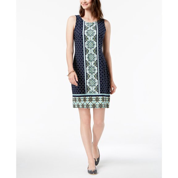 Charter Club Sleeveless Border Print Dress Intrepid Blue XL