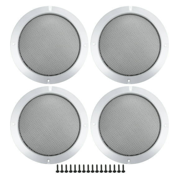 Unique Bargains 4 Pcs 6.5" Car Speaker Grills Cover Mesh Round 6.5 Inch Audio Subwoofer Guard with Screws Silver Tone