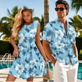 thumbnail image 3 of KUIFORTI Matching Hawaiian Outfits Loose Cut for Family Womens Summer Dresses Blue Tropical Flower Washable Round Neck for Beach Seaside 4-Way Stretch, 3 of 6