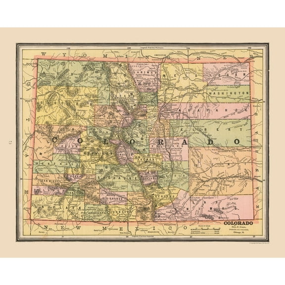 Historic State Map - Colorado - Cram 1888 - 28.45 x 23 - Vintage Wall Art