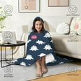 thumbnail image 4 of Wearable Blanket,DarkBlue Cartoon Dinosaurs SpeechBubbles Pattern Hooded Wearable Flannel Blanket for Adults & Teens,Winter Poncho Shawl Wrap Cape Cozy Anti-Pill,60"x80", 4 of 5
