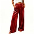 thumbnail image 2 of Gytharion Women's Velvet Wide Leg Pants Drawstring Elastic High Waist Pants Solid Color Casual Trousers with Pockets, 2 of 5