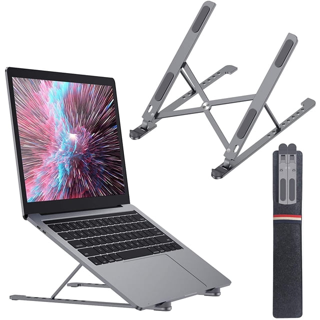 Support Ordinateur Portable, Support Ordinateur Portable Pliable avec 8 Niveaux Réglables, Refroidisseur en Aluminium Ventilé Ergonomique Compatible avec MacBook, Dell XPS, HP, Lenovo, Tablette, Téléphone
