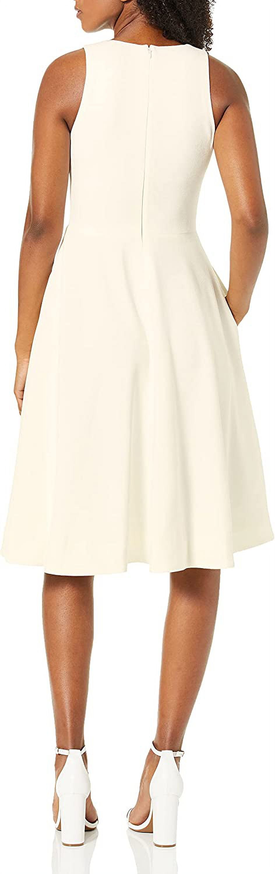 Dress the Population Women's Catalina Solid Sleeveless Fit & Flare Midi  Dress, Off White, M - Walmart.com