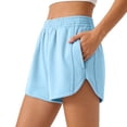 thumbnail image 2 of CQONEPT Women's Athletic Shorts High Waist Elastic Waist with Pockets Summer Running Workout Casual Short Pant Blue XL, 2 of 7