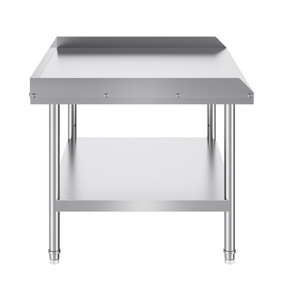 KFFKFF Stainless Steel Work Table, 30 x 36 x 26 Inch Commercial Food Prep Table with 3-Sided Backsplash, Durable Metal Table with Adjustable Height for Kitchen, Restaurant, or Hotel Use