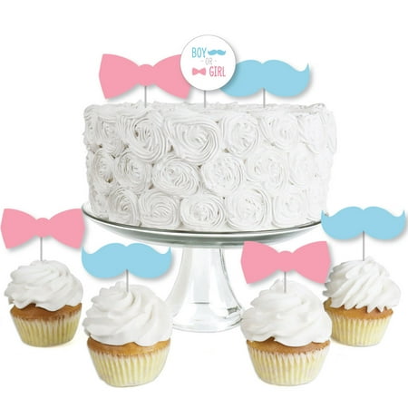 Chevron Gender Reveal - Dessert Cupcake Toppers - Gender Reveal Clear Treat Picks - Set of 24