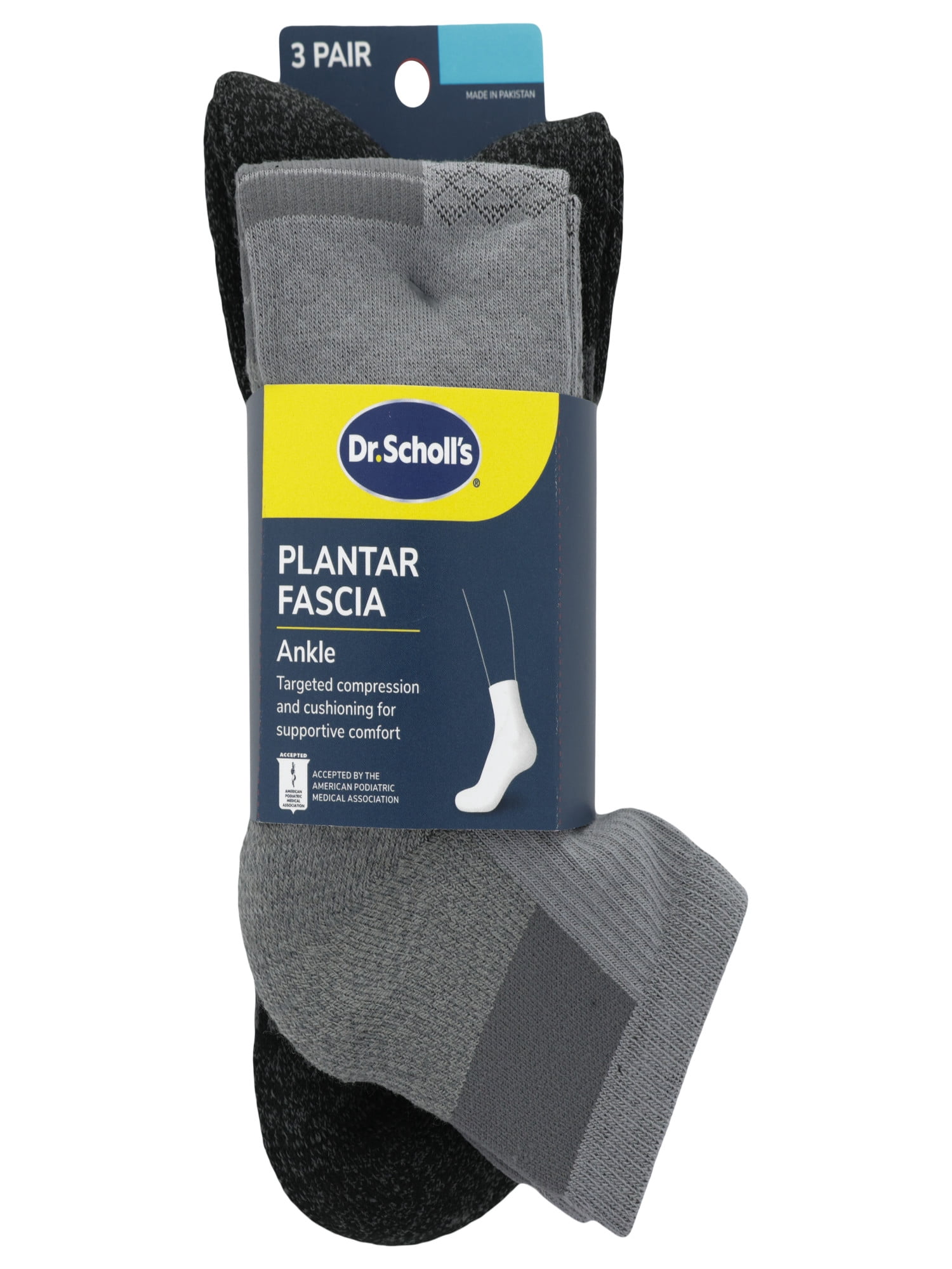 Dr. Scholl's Men's Ankle Socks, 3-Pack, For Plantar Fascia Support