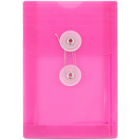 UPC: 0799932750533 | JAM Paper & Envelope Plastic Envelopes  4.3×6.3  Fuchsia Pink  Button String  Open End  12/Pack