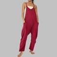 thumbnail image 5 of JURANMO Sales Today Clearance Rompers for Women Casual Summer Jumpsuits Sleeveless Loose Spaghetti Strap Overalls Baggy Wide Leg Oneise Pants with Pockets Wine M, 5 of 9