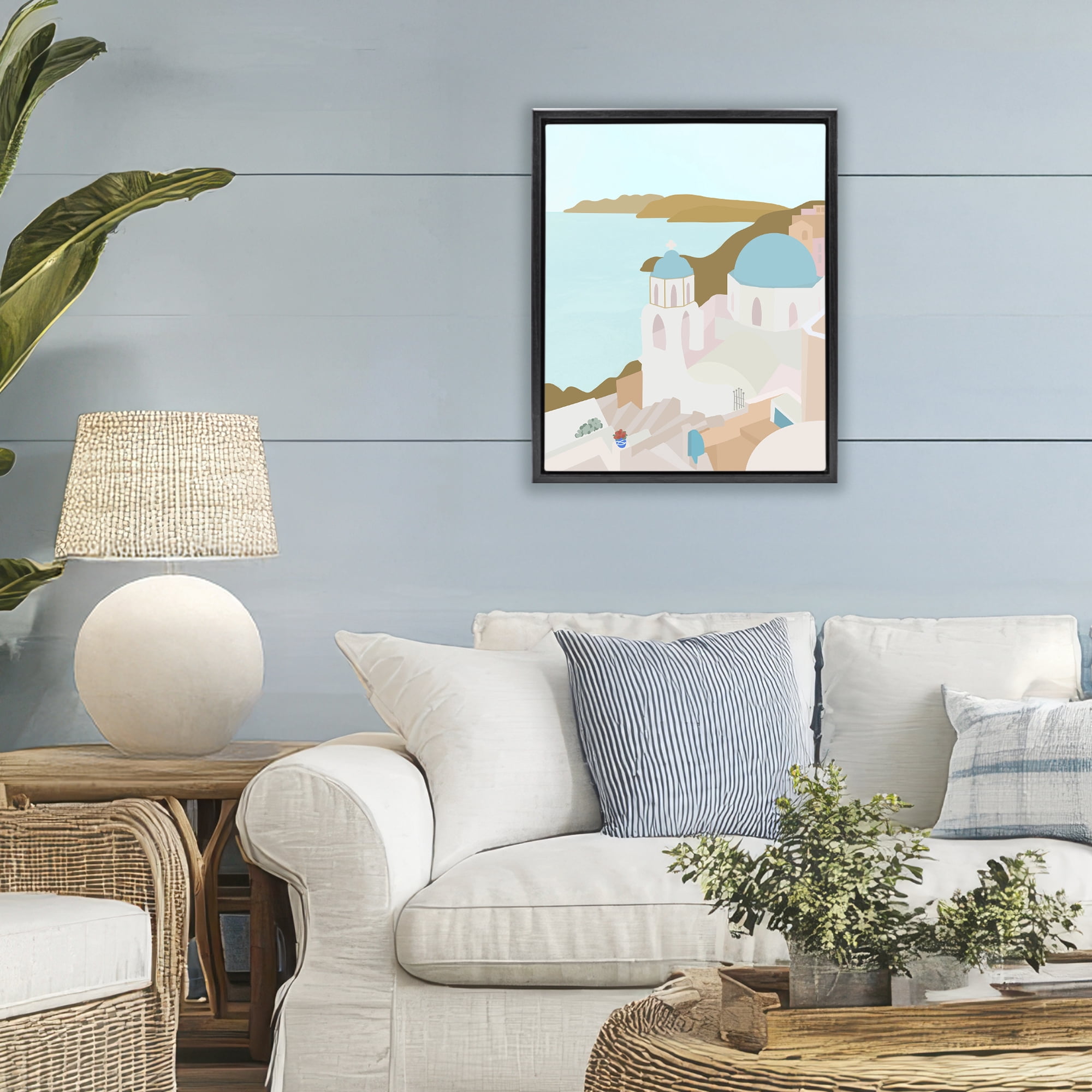 Stupell Industries Coastal Santorini Vibes Black Framed Floater Canvas Wall Art, design by Anna Quach
